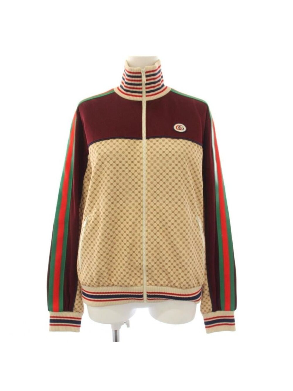 Gucci Technical Jersey Track Jacket Sherry Line GG Logo Beige XS